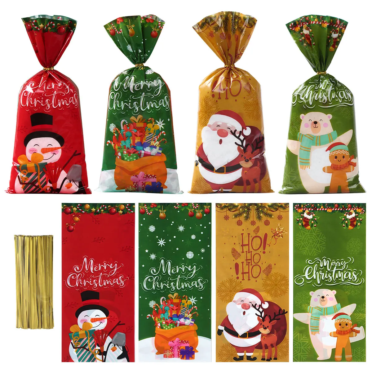 

25/50/100pcs Santa Claus Snowman Mixed Candy Bags Plastic Gift Bag Merry Christmas 2024 Home Decor Navidad Noel New Year 2025