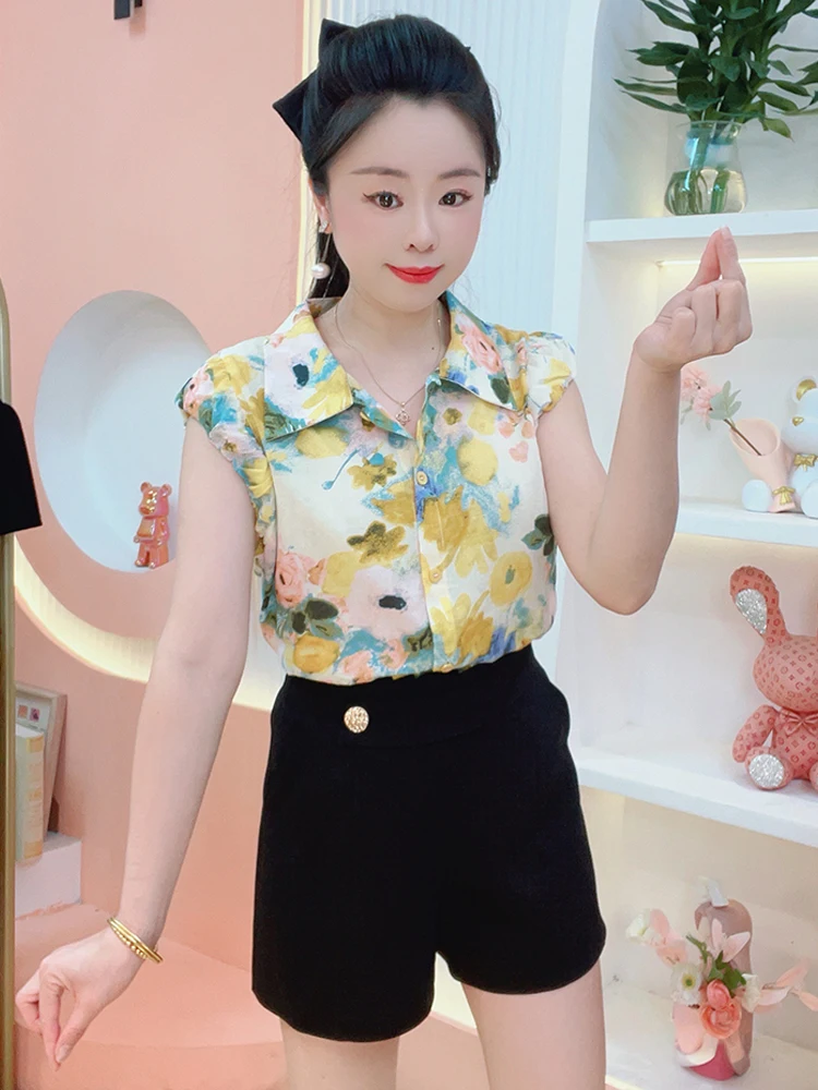 Verano nuevo diseño mujer tubo recto Top botón ort Svel Faionable versátil coreano Sle viaje Floral irt