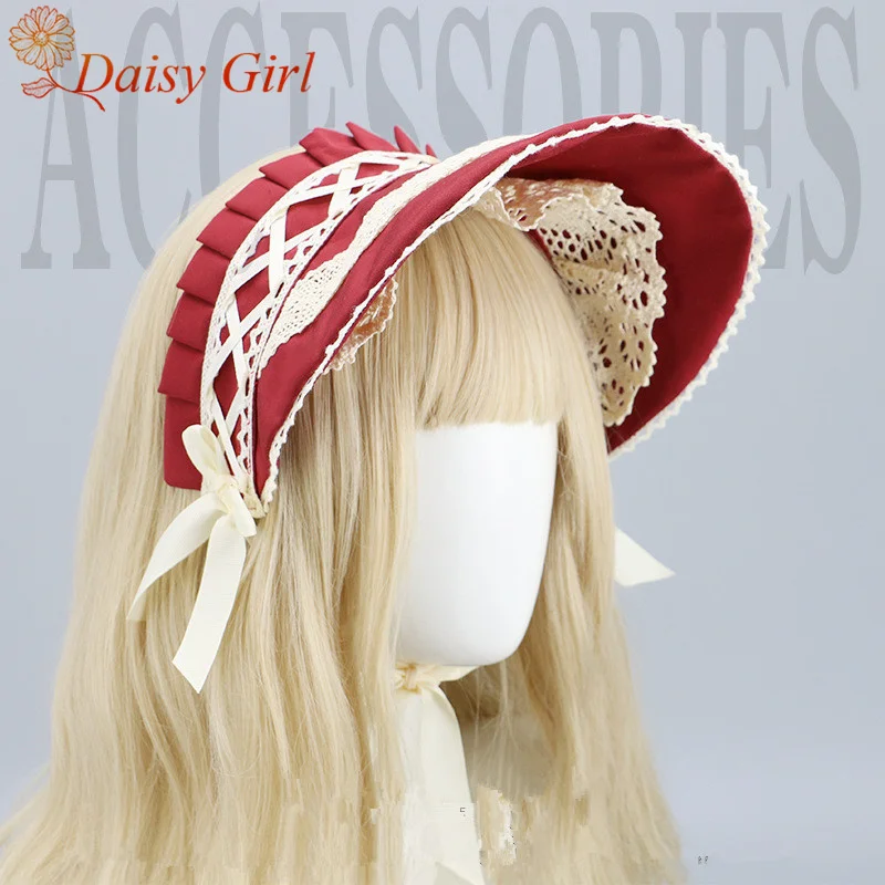 

2025 New Lolita Plaid Lace Bow Accessories Cute Handmade Lovedeck Lace Bnt Hat.