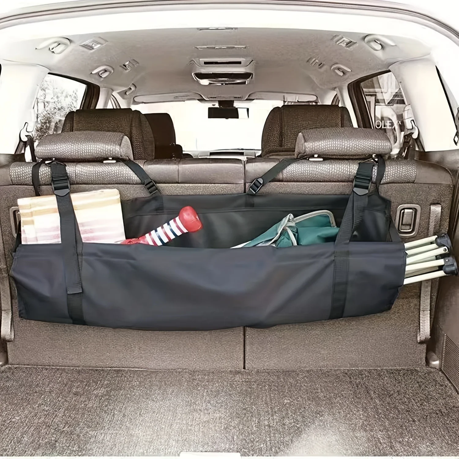 Kofferraum-Organizer mit hoher Kapazität, Oxford-Aufbewahrungstasche für den Rücksitz, Netz, vielseitig einsetzbar, verstellbare Organizer für die Sitzlehne, universell für Autos – Detail 1