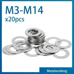 20pcs/lot 304 Stainless Steel Ultra Thin Flat Washer M3 M4 M5 M6 M8 M10 M12 M14 Adjusting Shim Plain Gasket 0.1/ 0.2/ 0.3mm