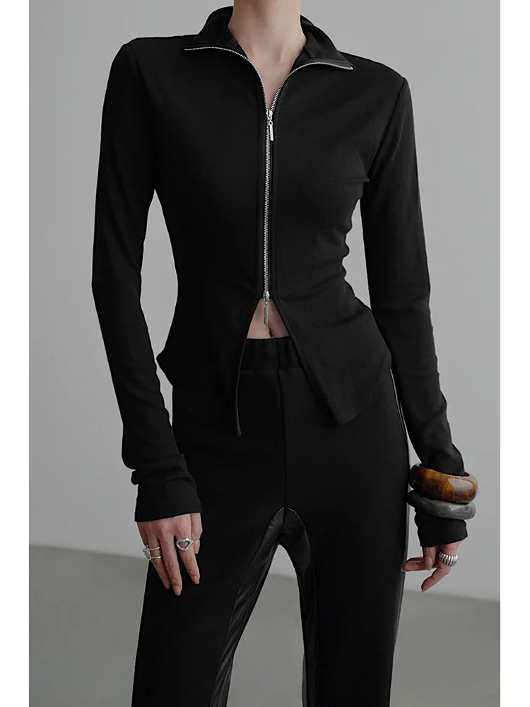 

Two-Way Wear Zipper High Collar Long Sve Base irt Chen LadyCHENTAITAI Autumn Regular Fit Long Sve High Collar T-irt