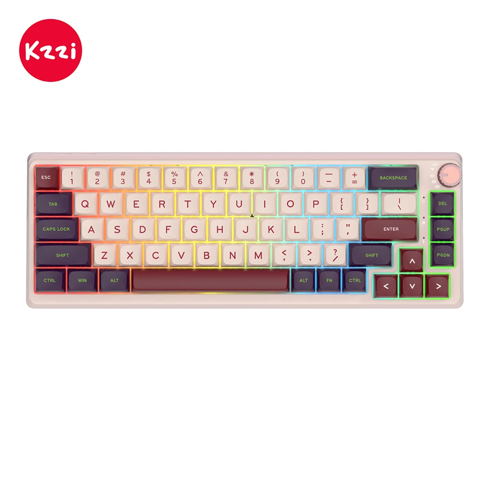 KZZI K68PRO Wireless Mechanical Keyboard 68% PBT Keycaps Gasket Hot-swappable 68 Keys RGB Backlit Gamer Keyboard Function Knob