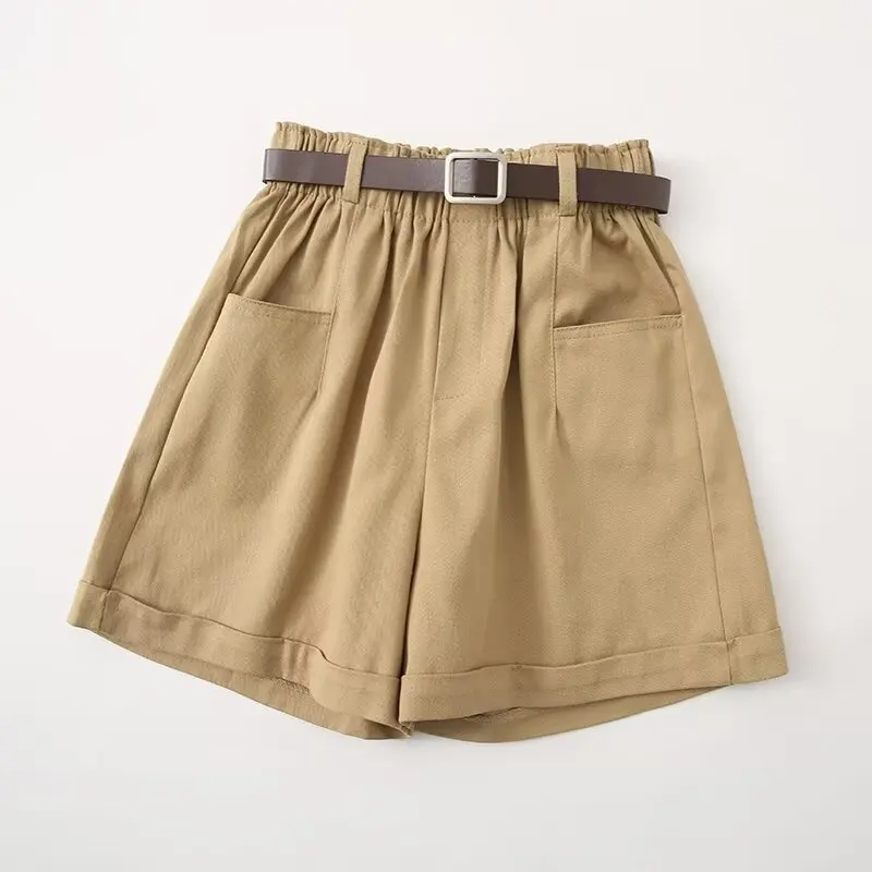 Tangada-Shorts femininos sólidos de verão com cinto, cintura elástica, shorts femininos, YU002, 2024