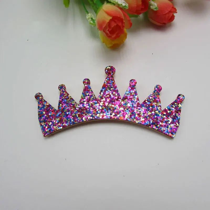 9x4cm 20pcs Kawaii Padded Glitter Crown Patches Appliques For Headdress Accessories Supplies DIY Craft Decoration