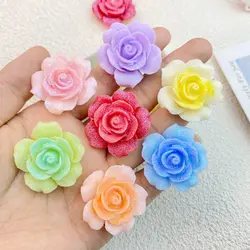 7Pcs New Mini Cute Shiny Roses Flat Back Resin Cabochons  DIY Jewelry Craft Decoration Accessories