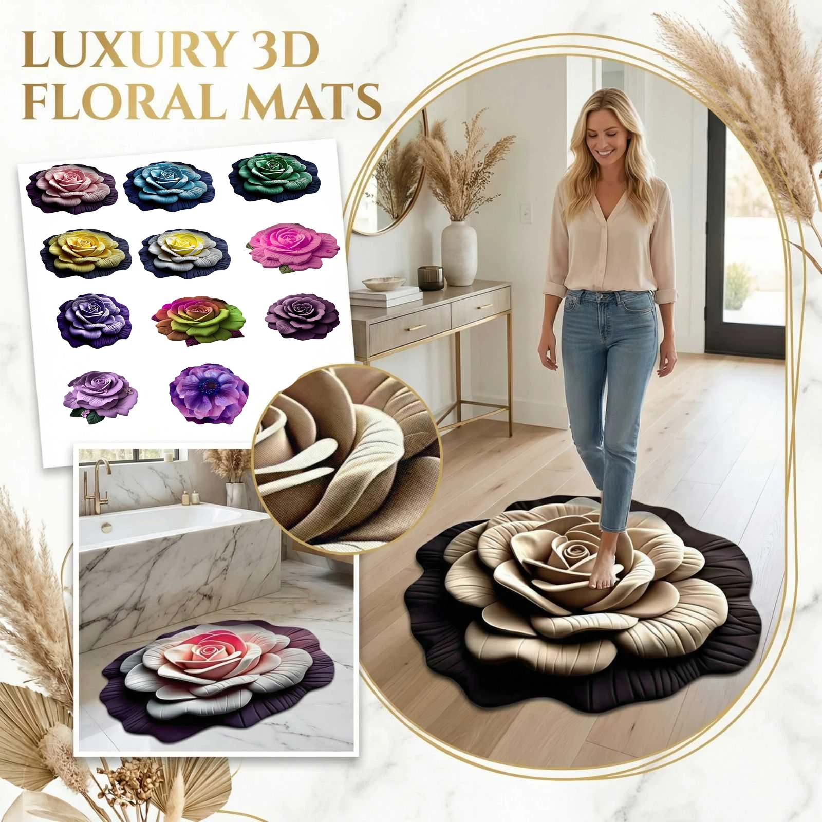 Alfombra de Entrada Creativa con Diseño 3D, Alfombra Interior Duradera Antideslizante, Tapete Absorbente para Baño