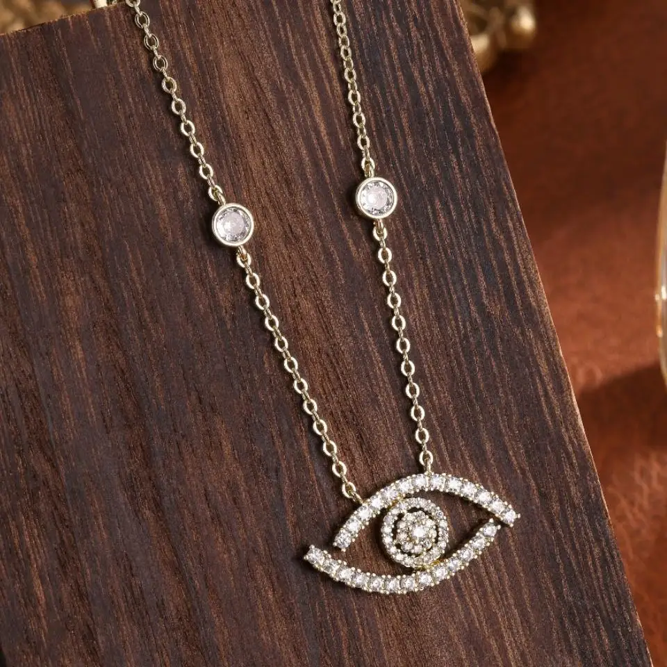 

RAKOL Evil Eye, инкрустированный цирконом, модные эстетические женские ожерелья с подвесками, цепочка на ключицы с цирконом, обручальное свадебное ювелирное изделие с воротником