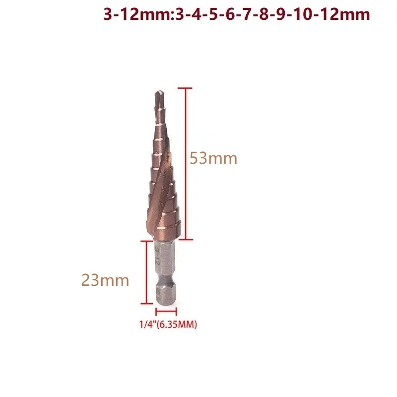 Imagem -04 - Broca de Passo de Cobalto Punho Hexagonal Broca de Metal de Cone Broca de Pistola Adequada Brocas Hss-co M35 312 422 6-24 mm 1pc