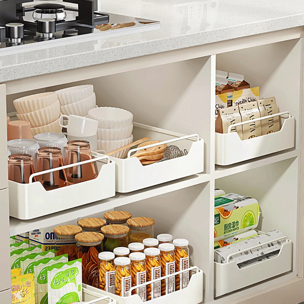 Kitchen Drawer Rack with Pulley Portable Removable Multifunctional Storage Box Under The Sink High-capacity Kitchen Organizer