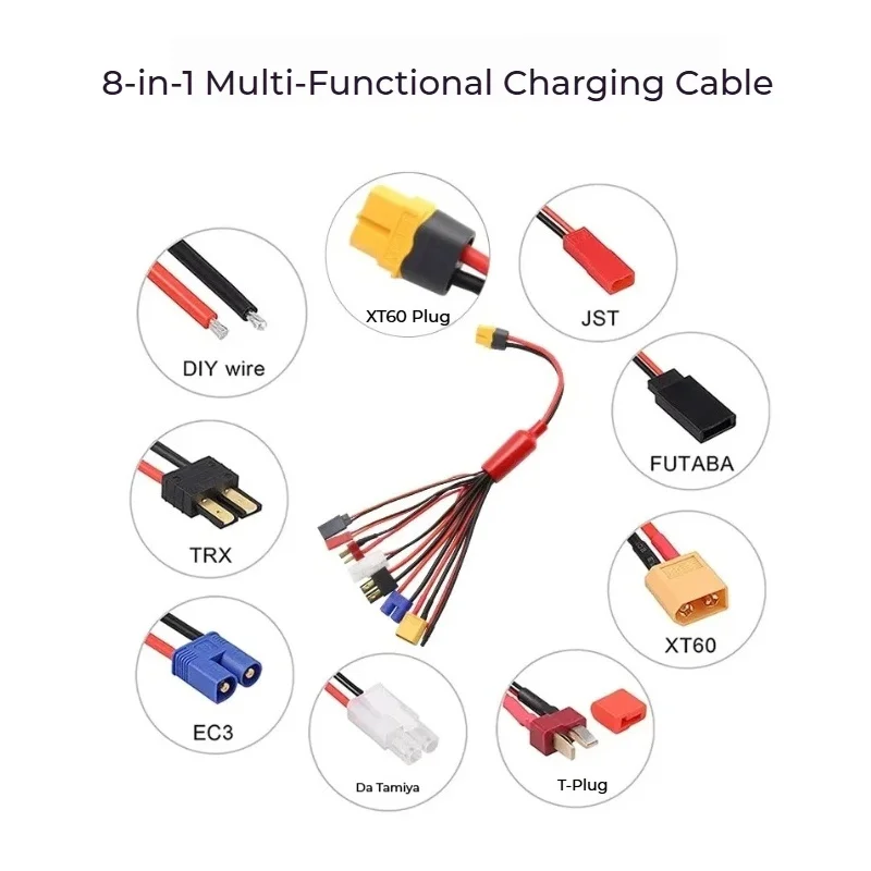 8-in-1 Multi-Function RC Model 4.0 Banana Connector Cable High-Temperature Charging Wire DC Cable Dual Branch Adapter Lead