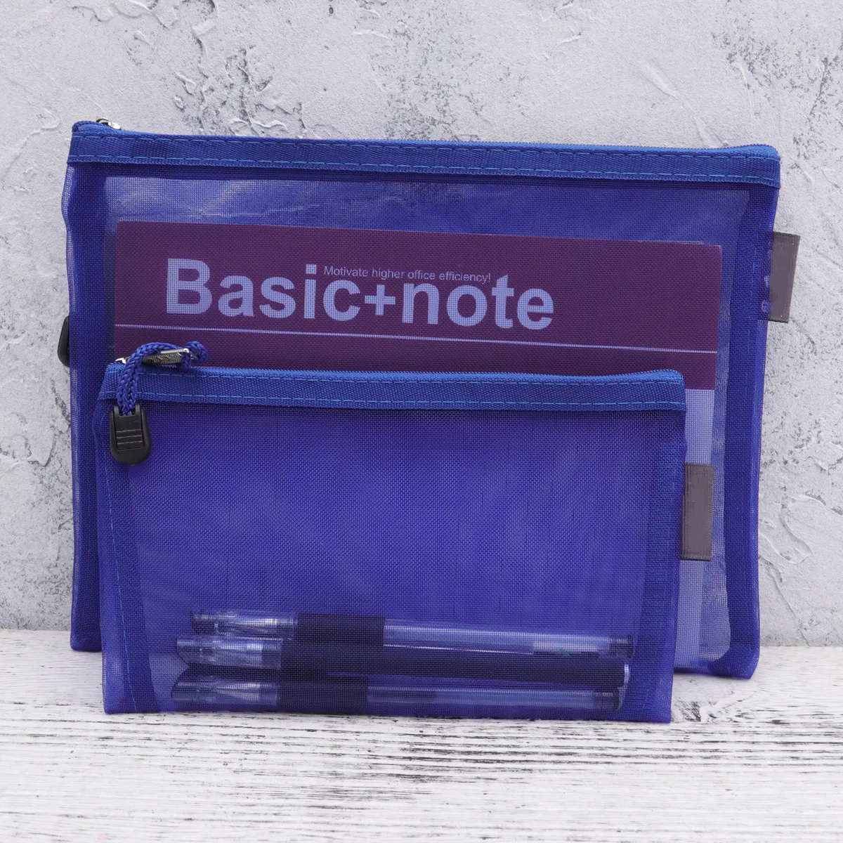 5Pcs Blue Portable Mesh File Bag Zippered Stationery Organizer Office School Document Pencil Case Mesh File Bag