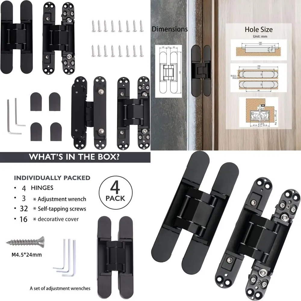 

Heavy Duty 6 Inch Concealed Door Hinges, Black Zinc Alloy, 180 Degree, Invisible Hinges for Secure Installation