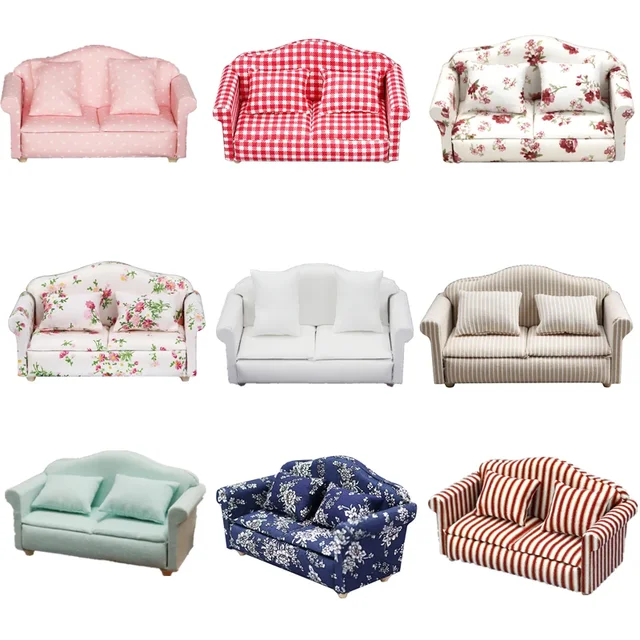 1:12 Mini śliczne lalki Sofa zestaw poduszek imitacja domku dla lalek meble zabawki miniaturowy domek dla lalek akcesoria zabawki dla dzieci prezent