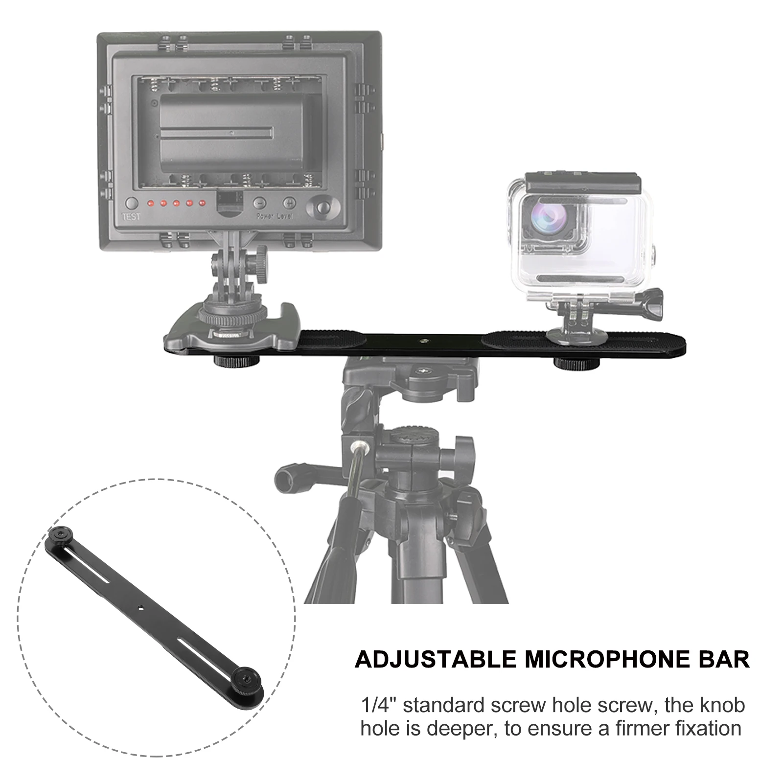 

2 Pieces Flash Bracket Aluminum Alloy Mic Mount Bar 1 4 Screw Hole for Microphone Stand Adjustable Spacing Bar Environmental