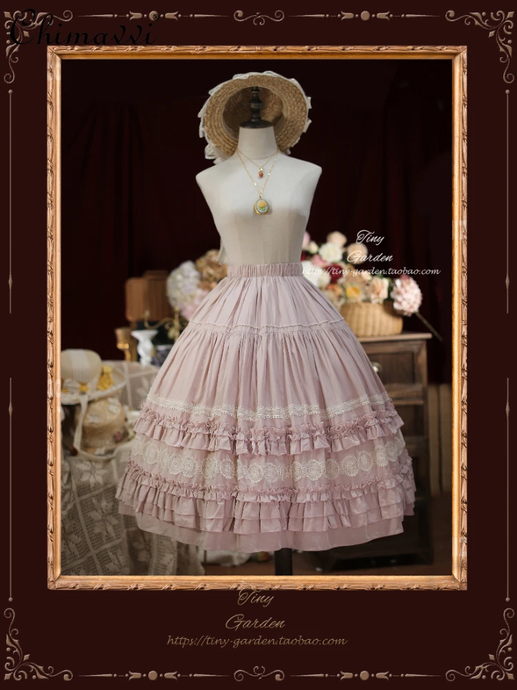 

2024 Spring French Style Elegant Dot Yarn Bow Lolita Solid Color Skirt for Women Temperament Sweet Ruffled Pettiskirt Skirts