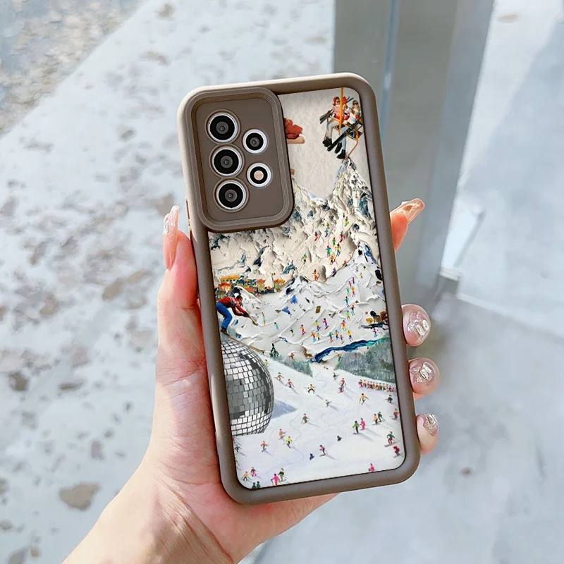 النفط اللوحة الفن الثلوج مشهد التزلج جراب هاتف ل ممن لهم رينو 13 F 12 11 10 برو زائد A98 A58 البحث X3 X5 X8 لايت غطاء ناعم كوكه