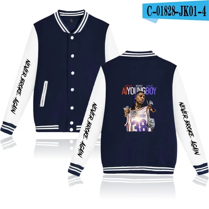 Rap YoungBoy Never Broke Again Baseball Uniform Fleece Jacket Women Men Streetwear Hip Hop Long Sleeve Coats