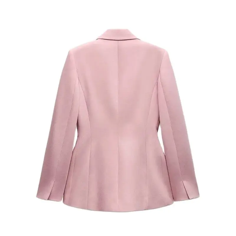 RZRA Original 2024 Autumn New Women's Pink Temperament Elegant Slim Pocket Decorated Lapel Long Sleeve Blazer