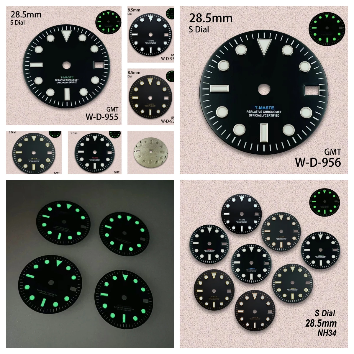 

High Quality NH34 Dial 28.5mm S Logo NH34 SUB/SKX007 Dial Fit NH34 Movement Green Luminous NH34 Accessories ﻿