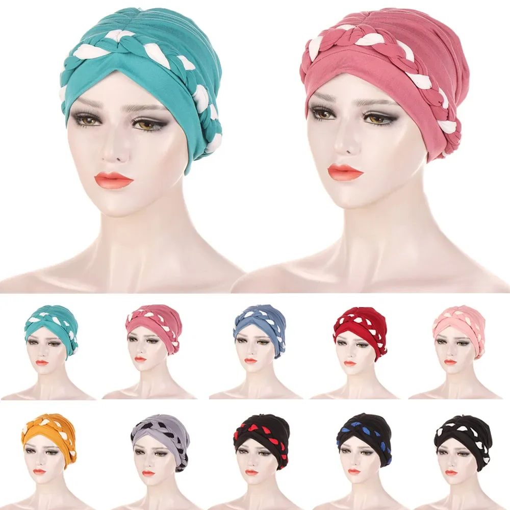 

Мусульманский плетеный тюрбан, повязка на голову для женщин, платок в богемном стиле, эластичный хиджаб, повязки на голову, хиджабы, Femme Musulman, бандана, кепка