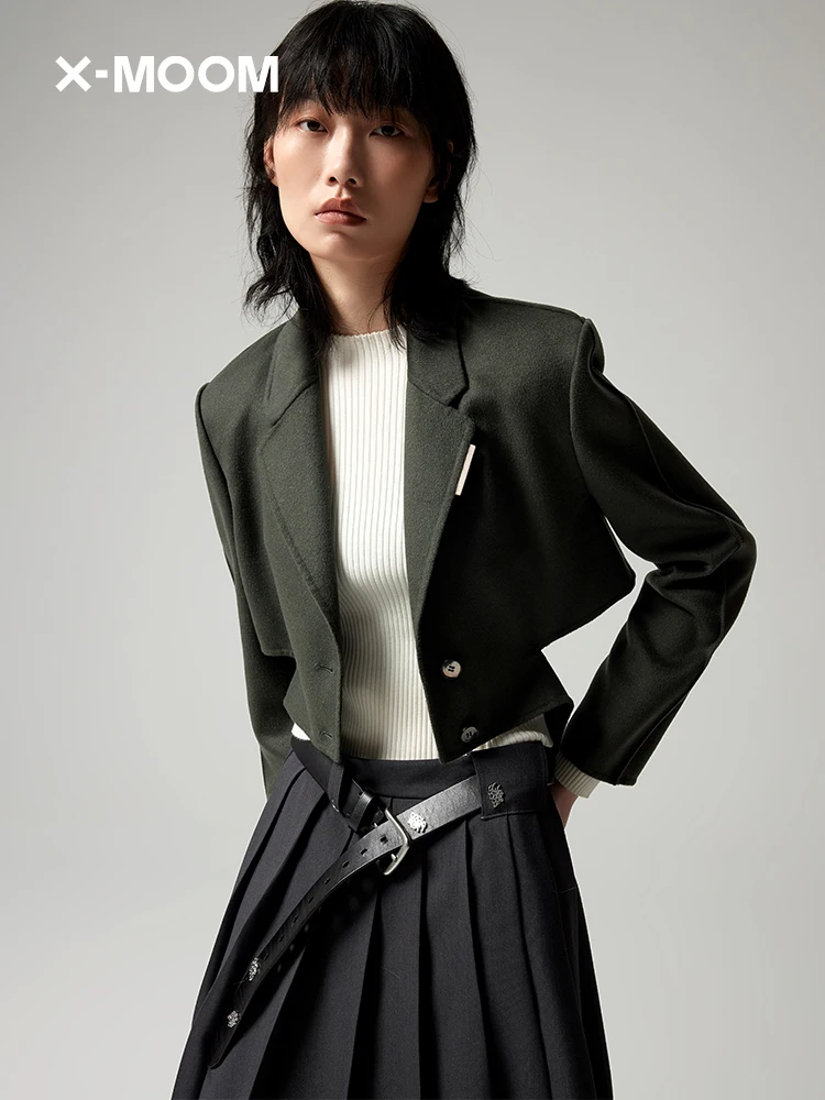 

Зимнее новое шерстяное пальто XMOOM для женщин: дизайнерский крой, однотонное, длинное, для повседневной носки