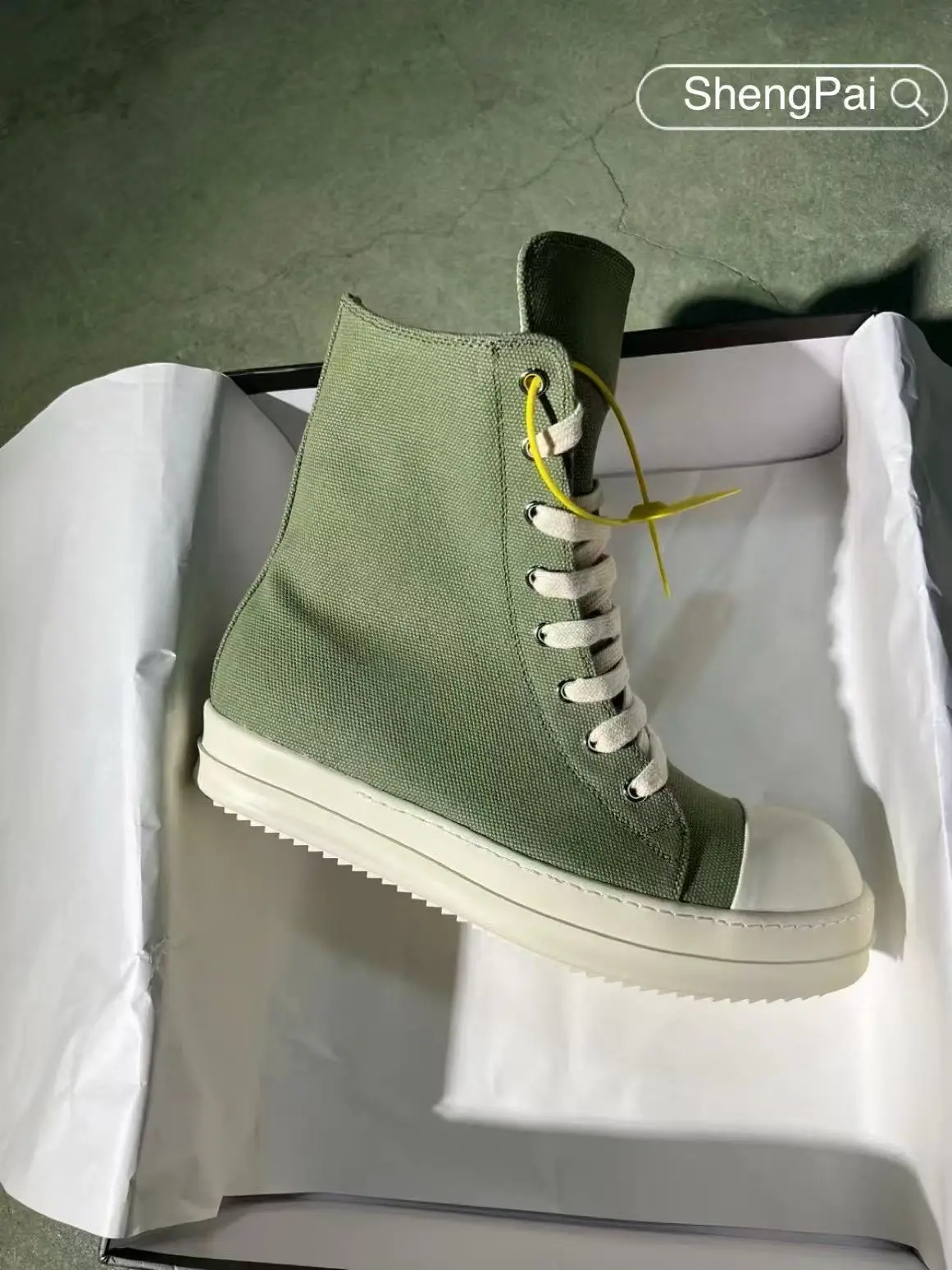 

Rick Men's Casual Shoes Army Green Canvas High Top Owens Design Zipper Lace-Up Women's Sneakers Fashion Men's Shoes Women's Boot