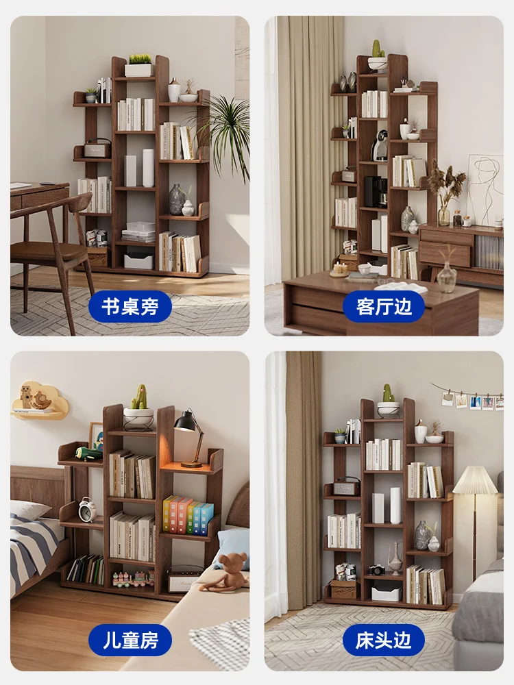 Solid wood tree-shaped bookshelf Floor shelf Household simple bookcase against the wall Living room Children's creative book sto