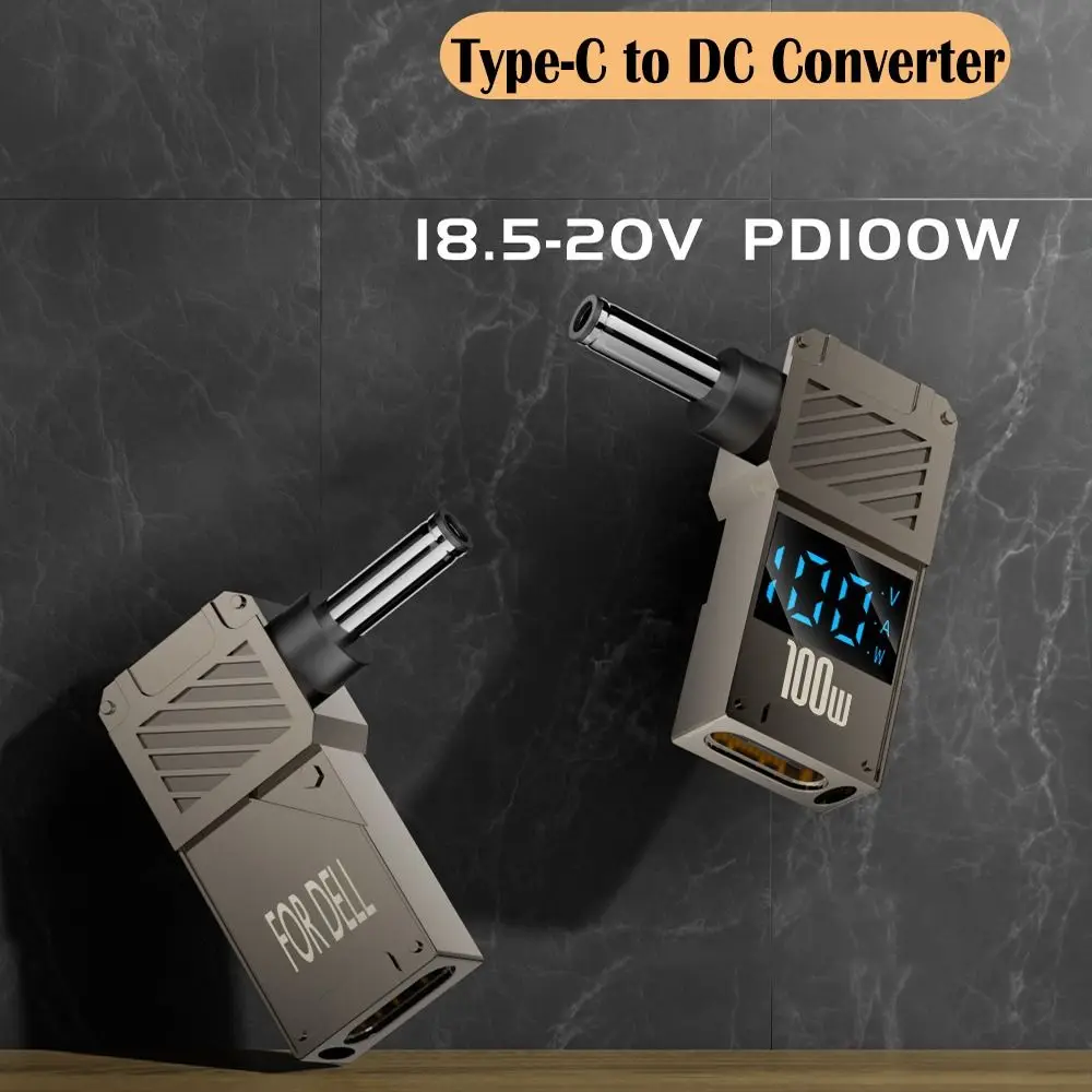 Digital Display USB-C to DC Converter PD 100W Intelligent Laptop Power Connector Universal Fast Charging for Lenovo/HP/Dell