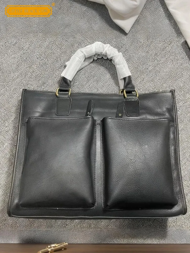 

Винтажный мужской портфель из натуральной кожи, сумка-тоут ручной работы, мужская рабочая сумка через плечо, деловая повседневная сумка-мессенджер