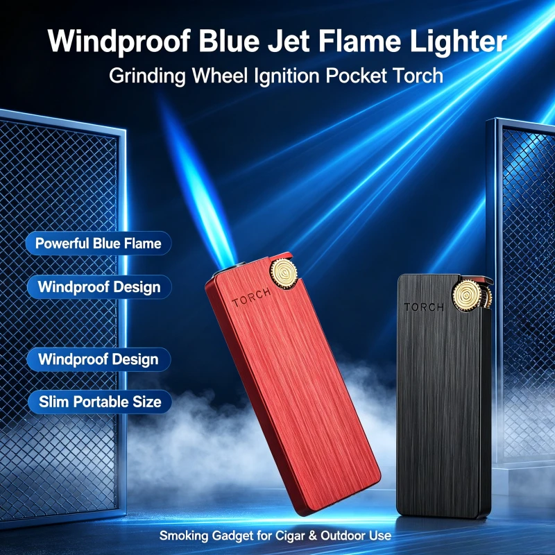 Blue Flame Windproof Torch Lighter,Grinding Wheel Ignition Spray Gun Lighter Portable for Cigar KitchenOutdoor Men SmokingGadget