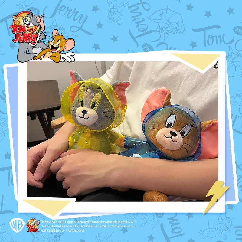 20CM Rain Coat Dressed Tom and Jerry Plush Toy Cartoon Cute Mouse Stuffed Doll Anime Cat Collection Kawaii Birthday Gift