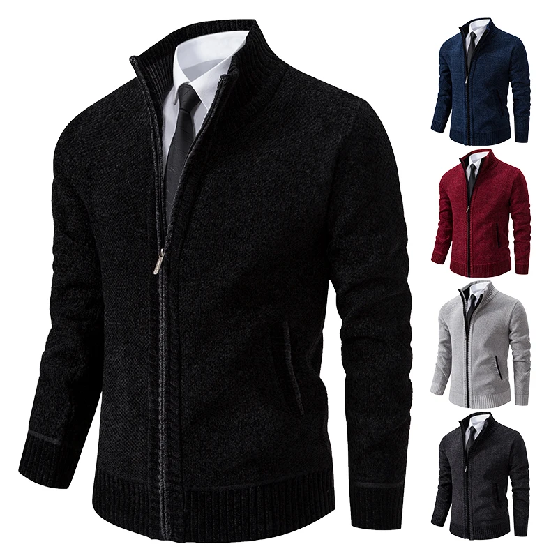 Autumn and winter new cardigan sweater men\'s stand-up collar sweater chenille sweater coat men\'s wear