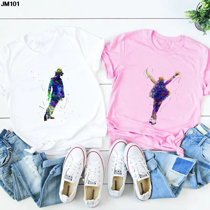 King Of Music Pop Michael Jackson Print T-shirt Summer Women's Short Sleeve T Shirt Harajuku Fashion Pink Female Clothing Tshirt