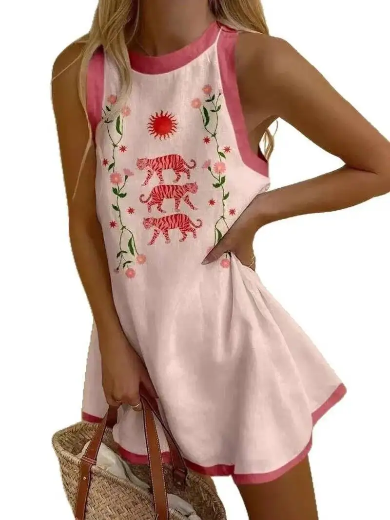 Vestidos Mujer Women Puzzle Print Summer Dress Sleeveless Casual Tank Top O-Neck Beach Dresses Female High Quality Clothing NDU8