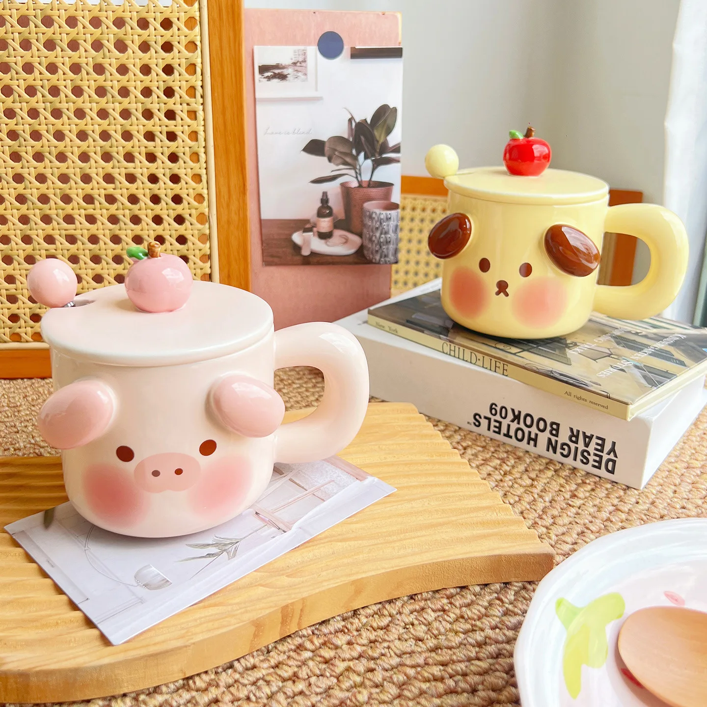

Cute Pig & Puppy Ceramic Mug with Lid & Spoon - Perfect Birthday Gift for BFF & Girlfriend, Coffee/Water Cup
