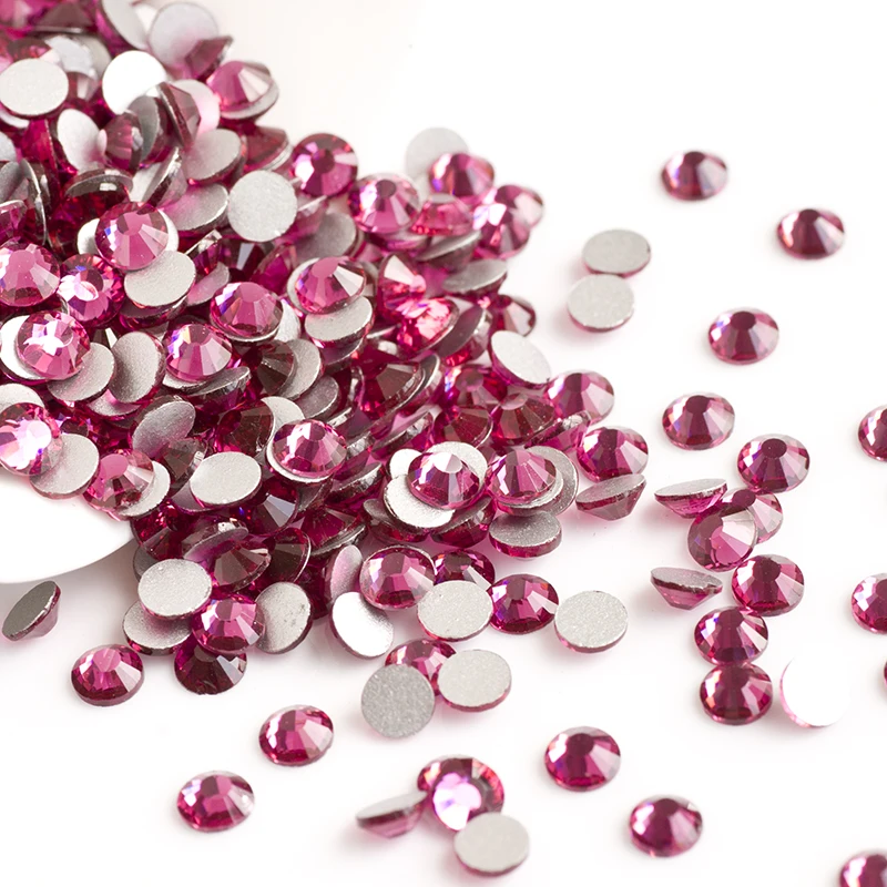 2058NoHF 1440pcs Fuchsia Color Non Hot Fix Glass Material Flatback Rhinestones Nails Art Decorations DIY Crystal Accessories