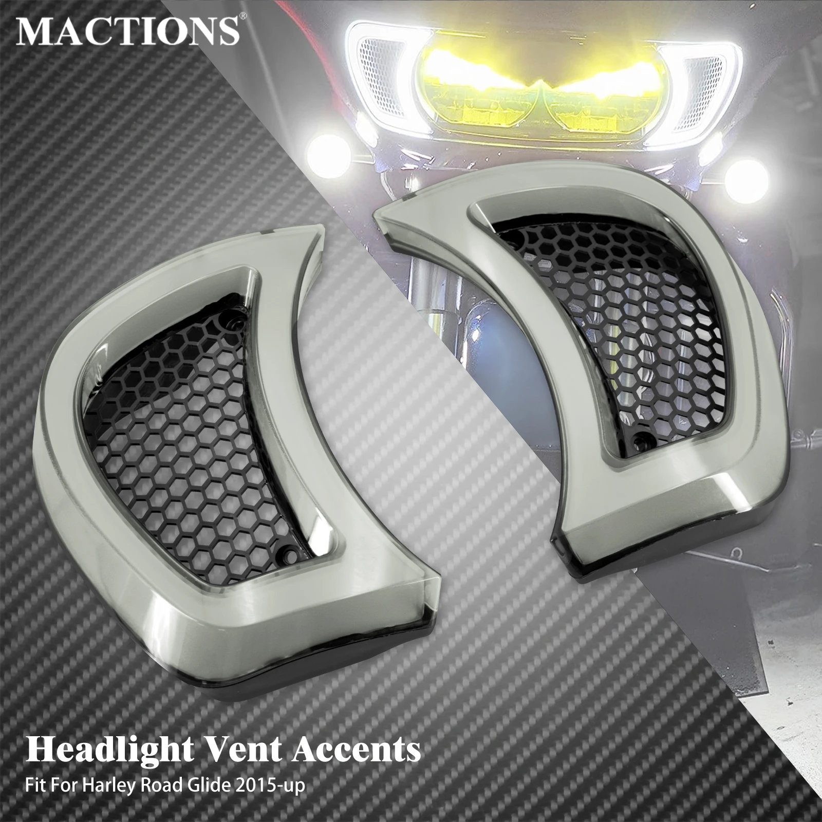 

Motorcycle Headlight Vent Accent LED Indicator Lights Side Lamp For Harley Touring Road Glide Ultra FLTRU FLTRXS FLTR CVO 15-23