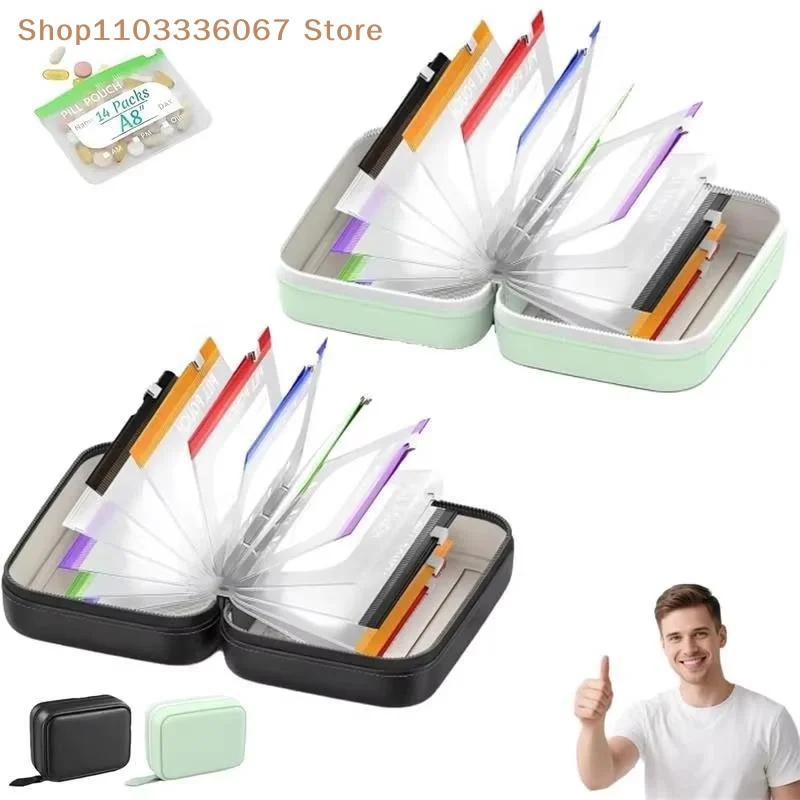 【HB】1 Set Writable Labels A8 Waterproof Pill Pouch Kit With 7/14 Color-coded Pouches For Daily Medication Vitamins & Supplements