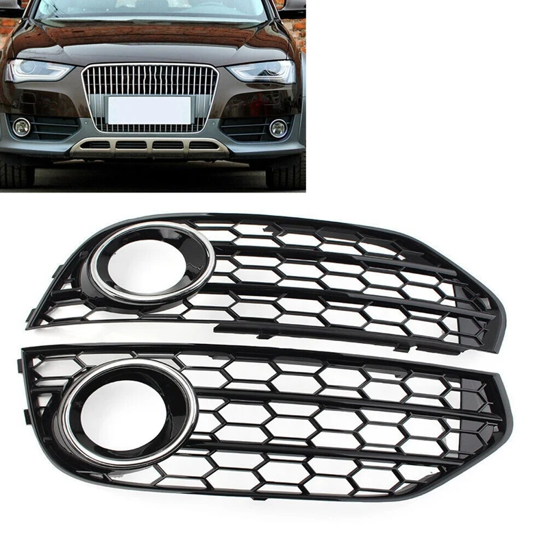 Car Fog Light Open Vent Grill Intake Cover Grille Parts Accessories 8K0807681J For  A4 B8 Allroad 2010-2015 (Black & Silver)