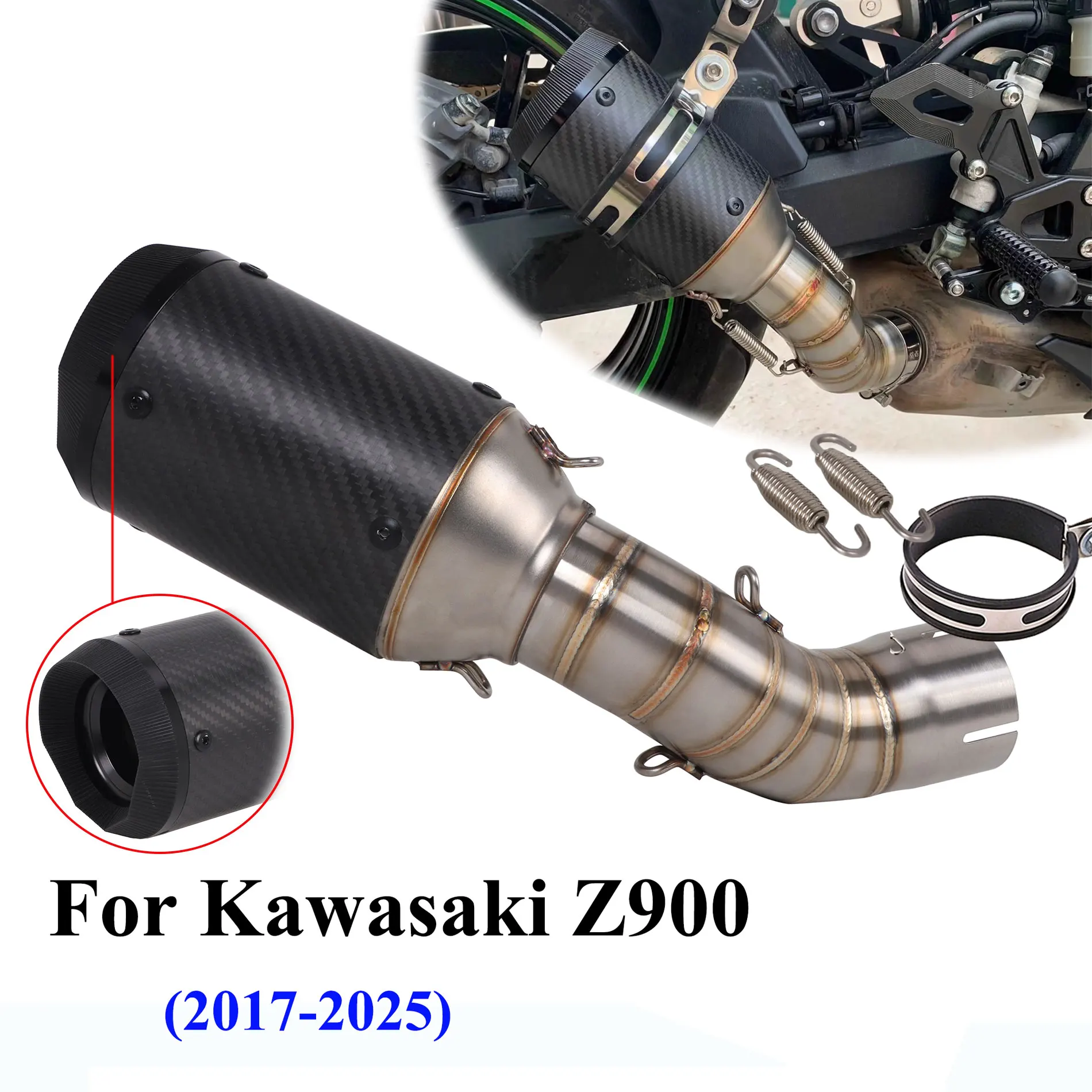 Slip Op Voor Kawasaki Z900 Z900E Z900 A1 A2 2017-2025 Motorfiets Uitlaat Escape Uitlaat Midden Pijp Z900 uitlaat