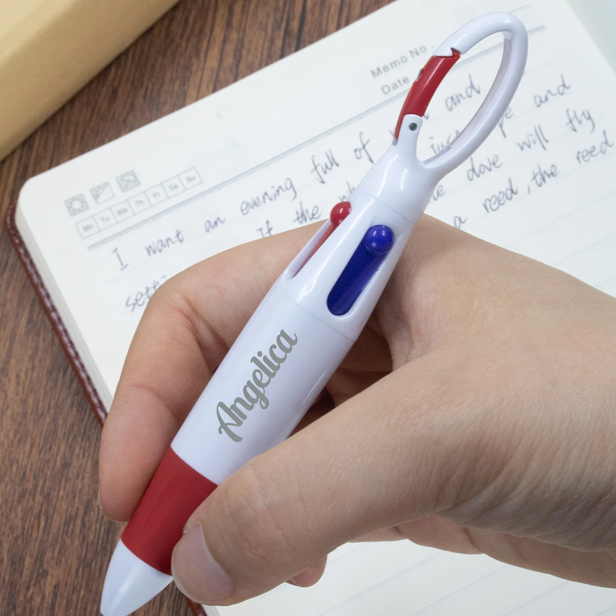 Customized Carabiner Four-Color Pen, Personalized Ballpoint Pen, Creative Mountaineering Accessory, Writing Instrument, Portable