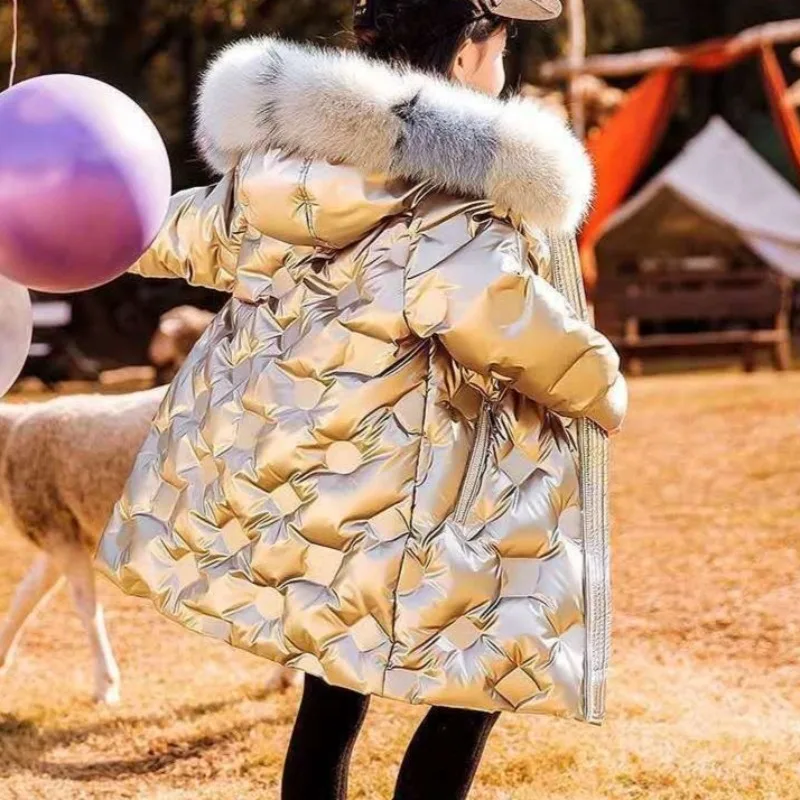 

2025 New Trendy Girl's Mid-Length Heavy Duty Down Coat Winter Thickened Cotton Jacket Warm Stylish Children's Winter Coat