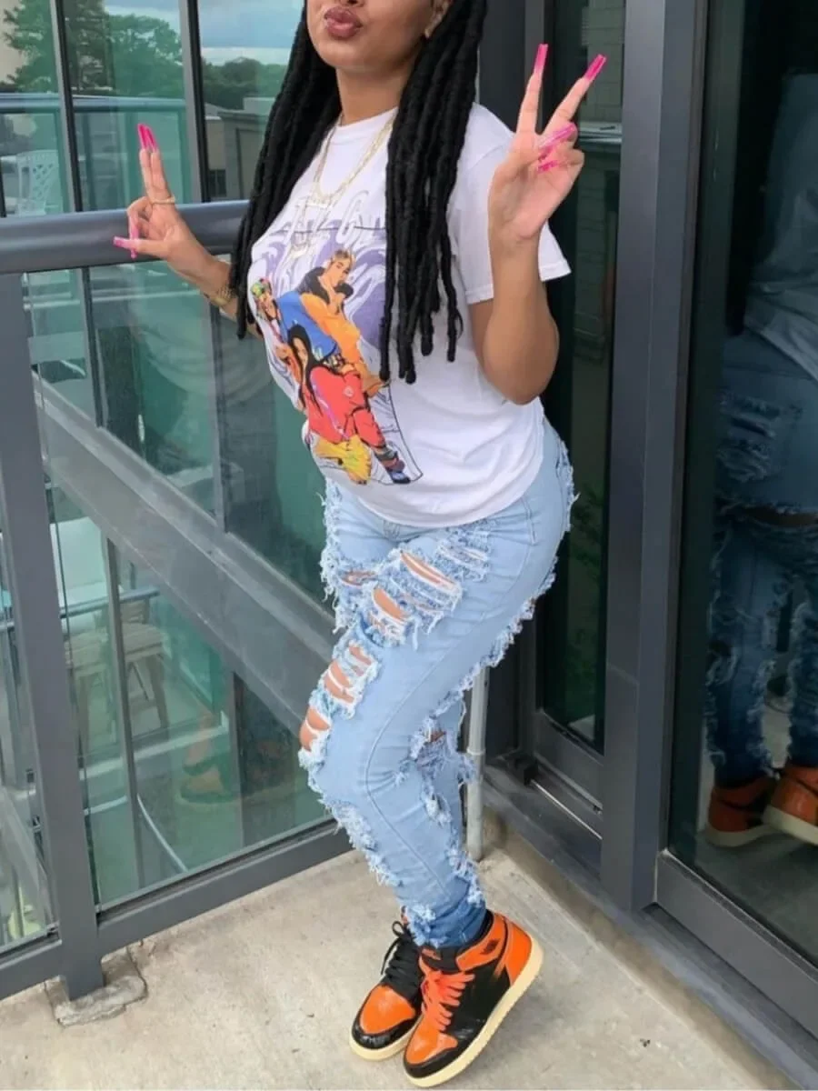 

Джинсы до щиколотки, женские джинсовые брюки-карандаш с рваными карманами, джинсы с высокой талией, узкая уличная одежда, потертые на пуговицах