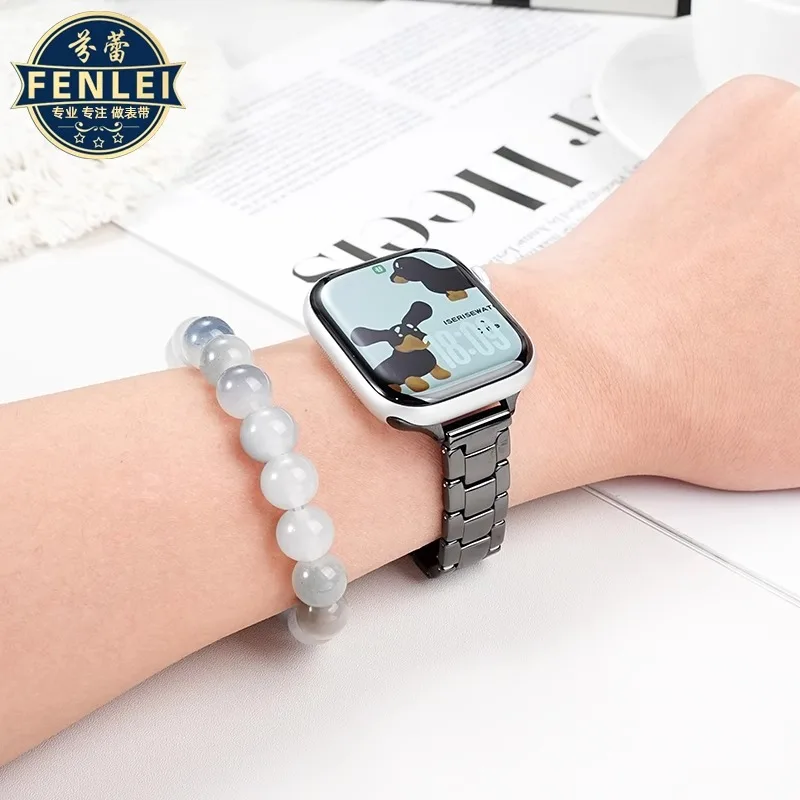 Keramische band voor Apple Watch Band 44 mm 40 mm 45 mm 49 mm 42 mm 38 Roestvrij stalen vlinderarmband IWatch-serie 6 3 7 8 se ultra