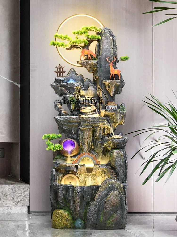 Water Circulating Water Lucky Living Room Fish Tank Rockery Fountain Water Landscape Entrance Fengshui Wheel