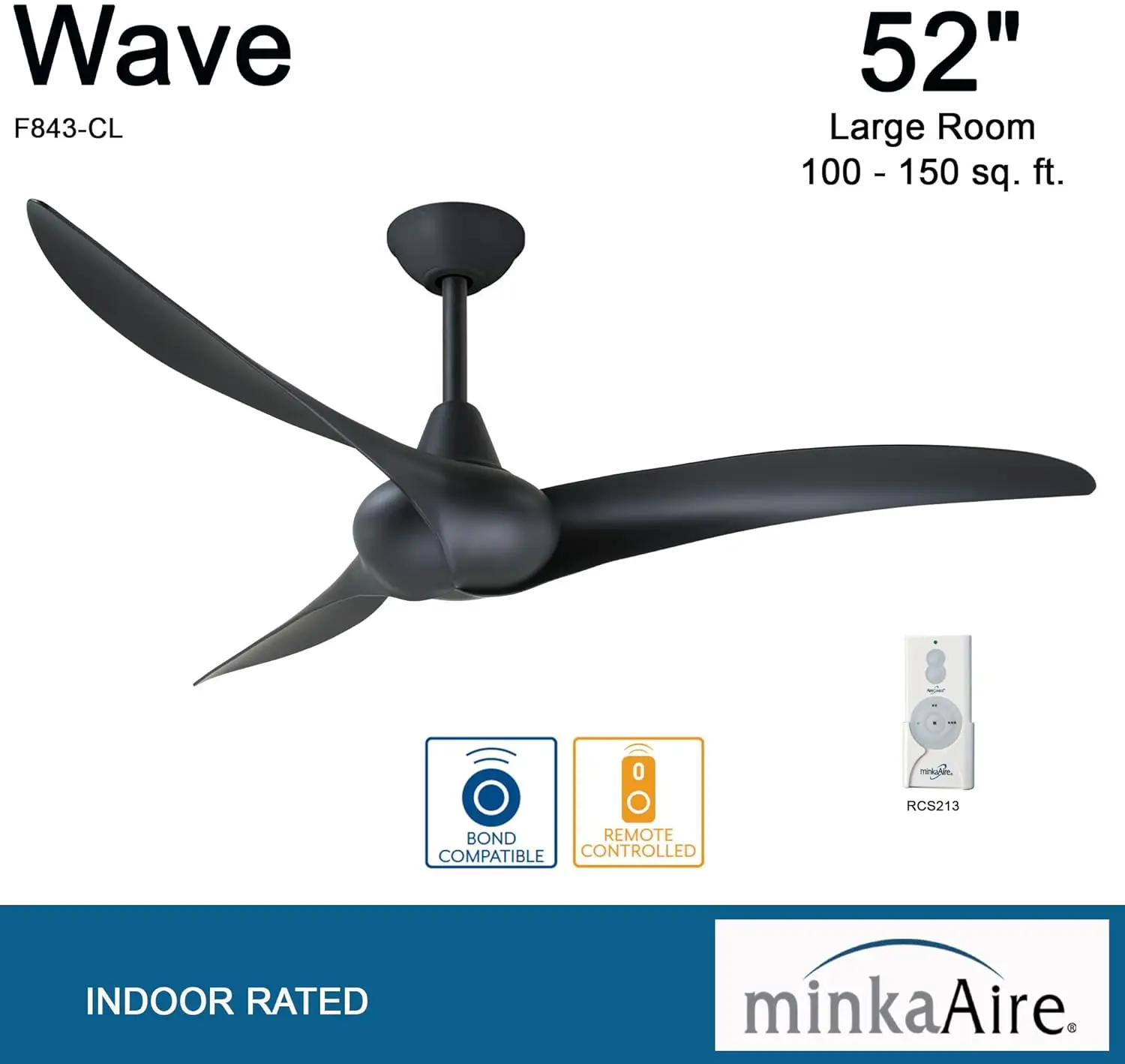 MINKA-AIRE F843-CL Wave 52 Inch 3 Blade Ceiling Fan in Coal Finish