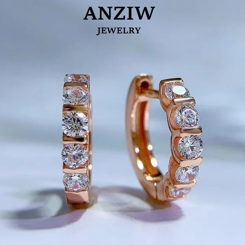 

Anziw Rose Gold Color Hoop Earrings Silver 925 Zircon Diamond Classic Huggie Earring for Women Fine Jewelry Ear Accessory Gifts