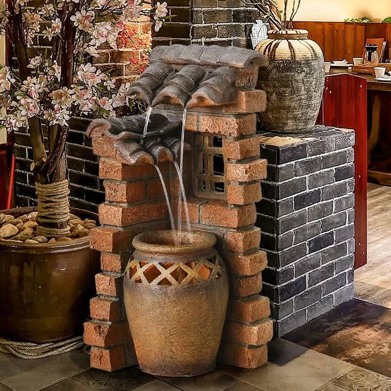 Garden decoration, flowing water ornament, rural homestay garden, fish pond circulation water scene, opening landscaping