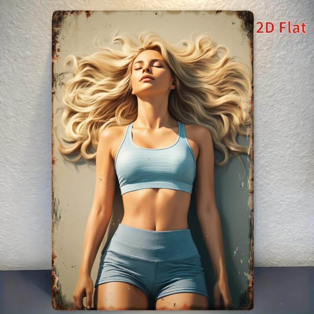 CIFBUY Retro Vintage Blonde Woman Blue Sportswear Tin Metal Sign Plaque Aluminum Wall Art Waterproof Durable Decor For Bathroom